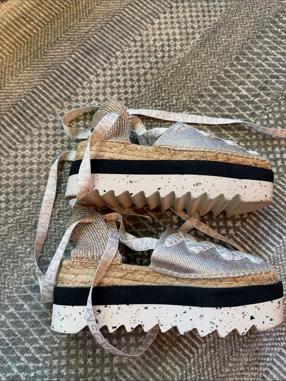 Stella McCartney Metallic Silver Lace-Up Espadrille Flats - Picture 3 of 4